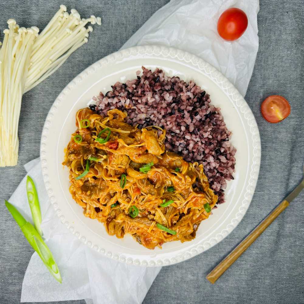 番茄金针菇肥牛饭 Braised Beef with Enoki Mushrooms and Tomato